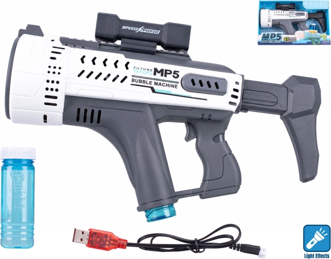 Biała pistolet do baniek w stylu MP5 z efektem świetlnym 44 cm