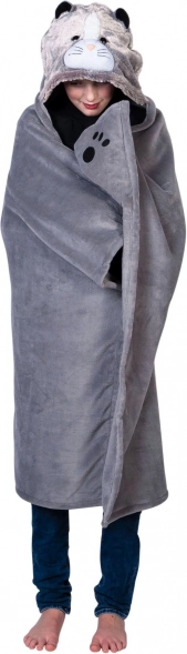 Cozy Noxxiez ciepły koc z kapturem kot i kieszeniami w kształcie łapek