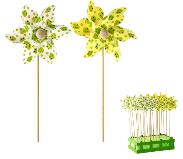 Wiatraczek z żabkami 9 × 27,5 cm – biały/żółty