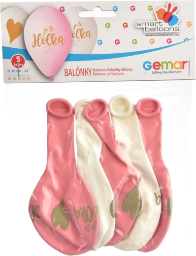 Lateksowe balony „To dziewczynka” różowo-białe 5 szt.