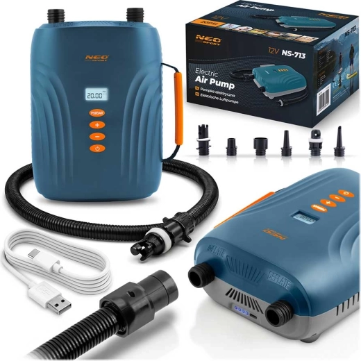 Neo-Sport bezprzewodowa elektryczna pompka do SUP i sprzętu dmuchanego z akumulatorem 20 PSI i 6 końcówkami
