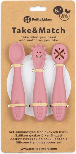Petite&Mars silikonowe łyżeczki treningowe Take&Match dusty rose 3 szt. 6m+