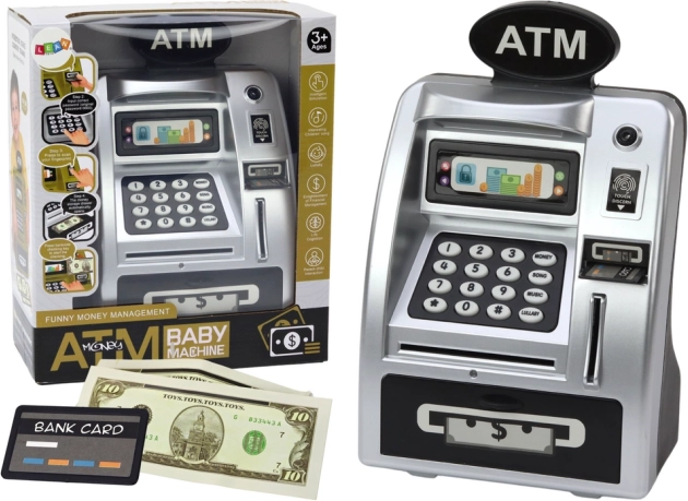Dziecięcy bankomat do oszczędzania srebrno-czarny