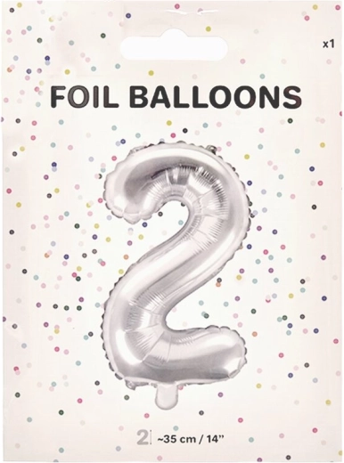 Foliowy balon cyfra 2 srebrny 35 cm