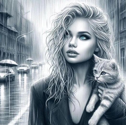 Diamentowe malowanie Niebooka kobieta z kotem 30 × 40 cm