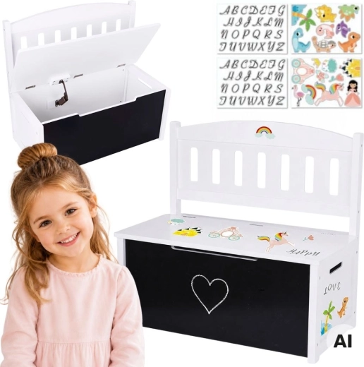 Tooky Toy drewniana skrzynia na zabawki 3 w 1 z ławką i tablicą do rysowania