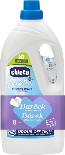 Chicco żel do prania Baby Sensitive 1,5 l + chusteczki nawilżane 72 szt. gratis