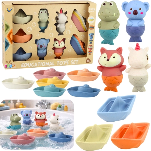 Zestaw gumowych zabawek do kąpieli – zwierzątka i łódki, 13 elementów