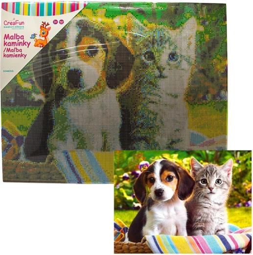 Malowanie diamentowe – pies i kot 40 × 50 cm