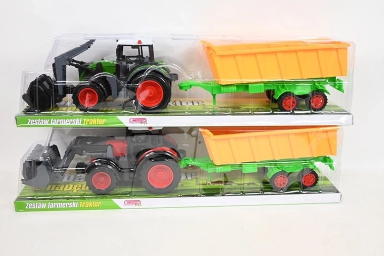 Traktor dziecięcy z przednią łyżką i przyczepą
