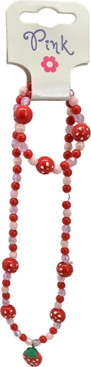 Różowy zestaw biżuterii z zawieszką truskawka