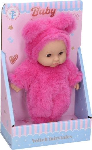 Niemowlę w koszyczku ciemnoróżowym 19 cm