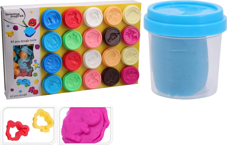 Zestaw plasteliny w kubeczkach 20 szt. (55 g) z 42 szt. akcesoriów