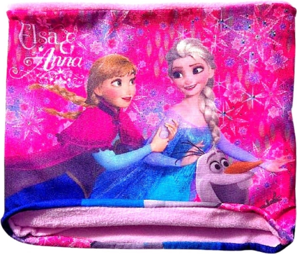 Różowa dziecięca chusta na szyję Frozen z Elsą, Anną i Olafem