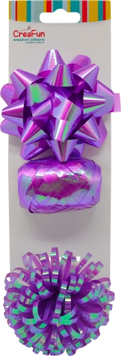 Zestaw prezentowy fioletowy z tęczowym połyskiem – wstążka 10 m i 2 kokardy