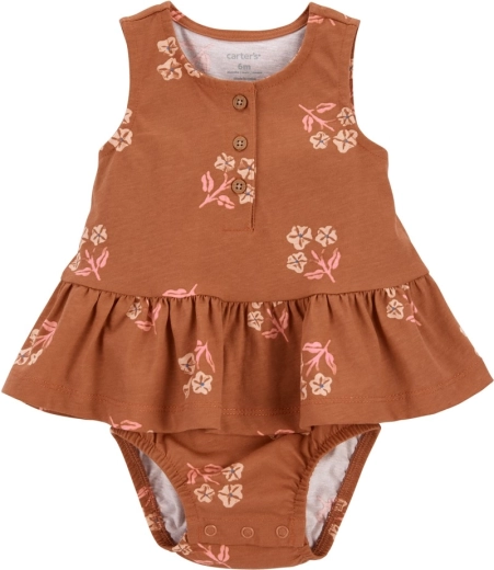 Dziewczęce body Carter's bez rękawów z falbanką Brown Flowers (rozmiar) – NB