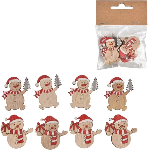 Drewniane bałwanki do dekoracji w kolorze beżowym – zestaw 8 szt., 3,5 cm