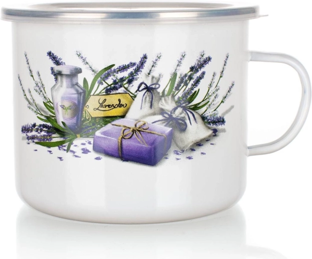 Emaliowany kubek Lavender 1,4 l z plastikową pokrywką, średnica 14 cm