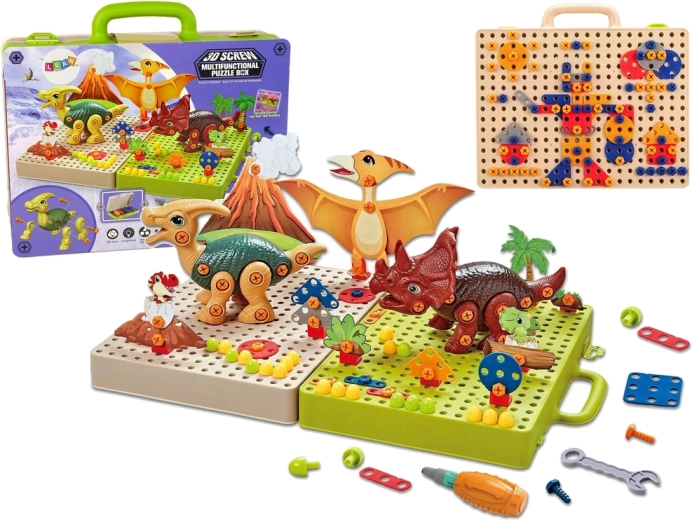 Klocki z dinozaurami i śrubokrętem