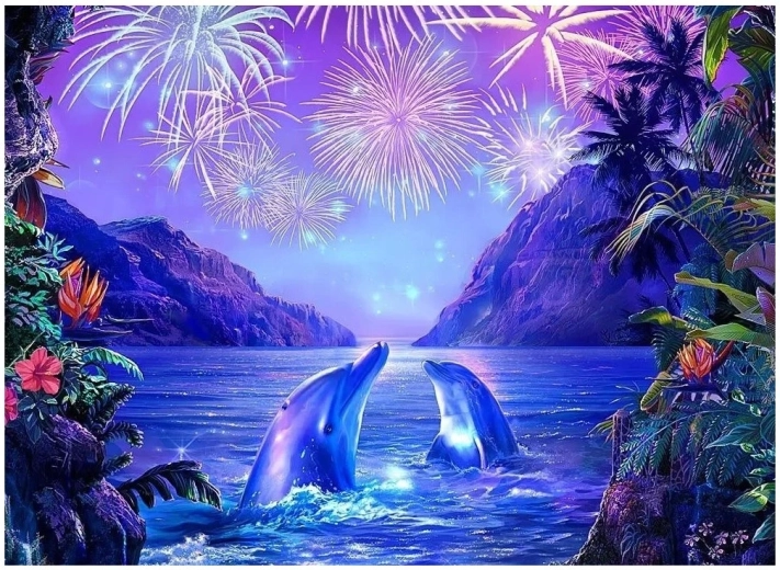 Malowanie diamentowe – delfiny 30 × 40 cm