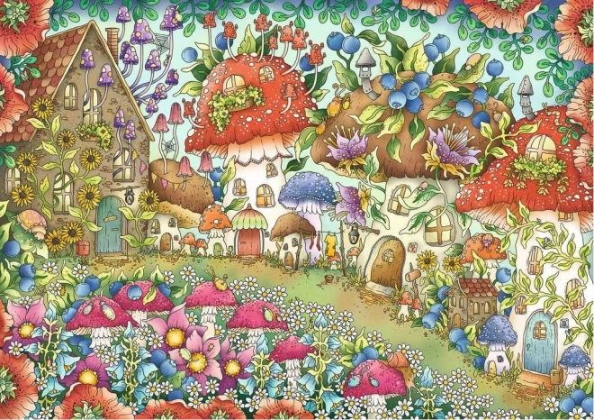 Puzzle RAVENSBURGER urocze grzybkowe domki na kwiecistej łące 1000 elementów