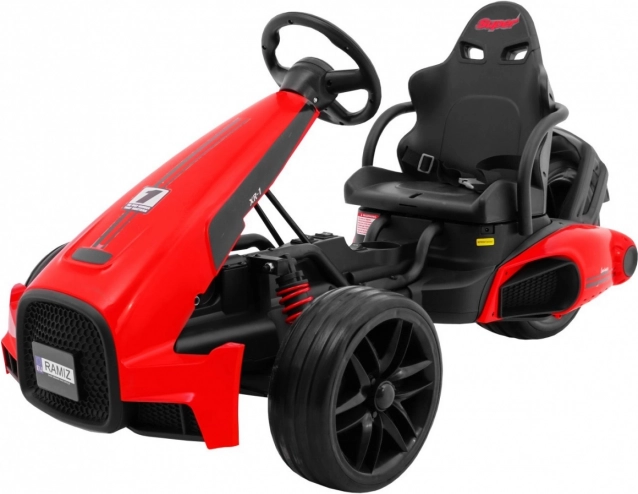 Elektryczny gokart dziecięcy XR-1 czerwony z regulowaną kierownicą i sportowym fotelem