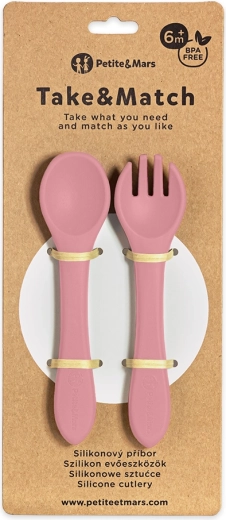 Petite&Mars silikonowe sztućce take&match dusty rose 6m+