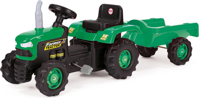 Dziecięcy traktor na pedały z przyczepą, zielony
