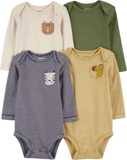 Body niemowlęce z długim rękawem Navy/Olive Animal, 4 szt., NB/56