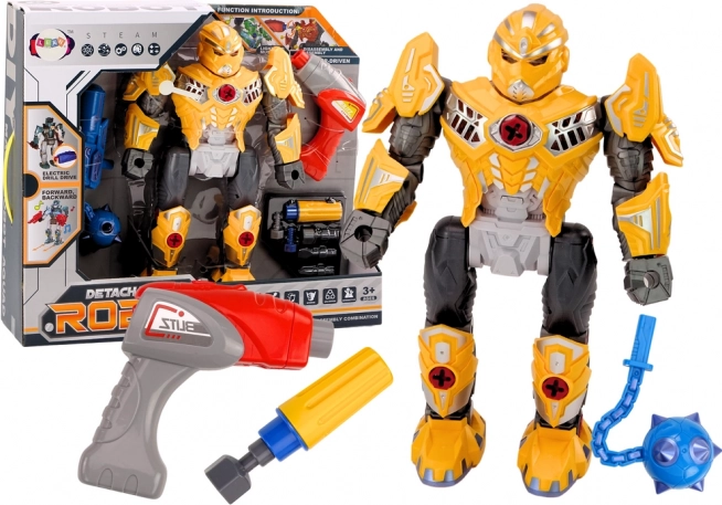 Robot do skręcania ze światłami i dźwiękami – zestaw konstrukcyjny z wiertarką i akcesoriami, żółty