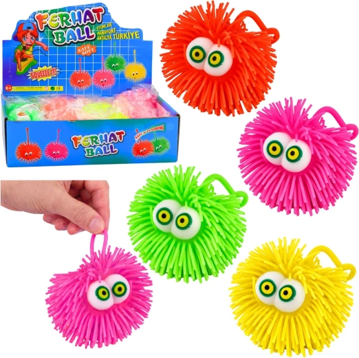 Świecąca puffer piłeczka z oczami LED – antystresowy sensoryczny gniotek, mix kolorów