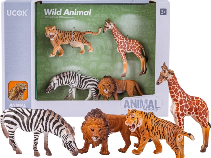 Zestaw figurek dzikich zwierząt safari (lew, tygrys, zebra, żyrafa)