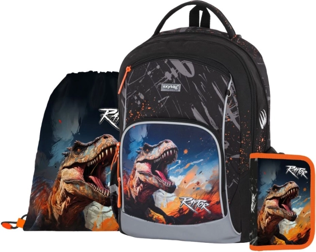 Zestaw szkolny OXY GO Dino 3‑częściowy – plecak, worek i piórnik