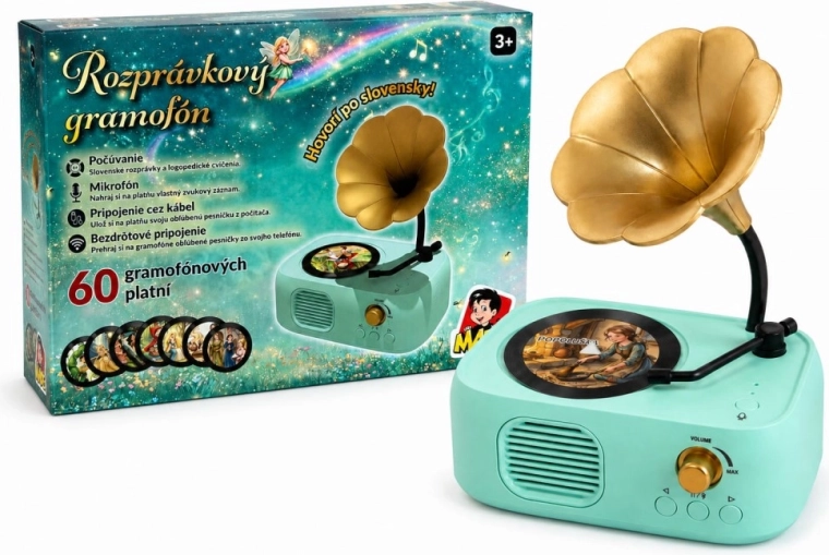 MaDe magiczny gramofon z 60 dyskami (bajki, piosenki i dźwięki) - 1 sztuka