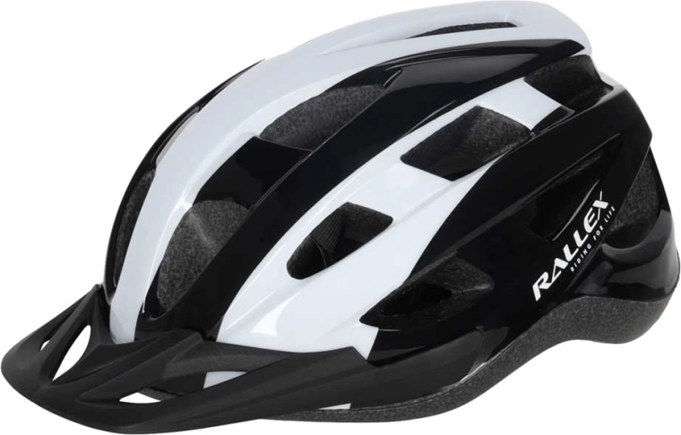 Kask rowerowy RALLEX z regulacją, czarno-biały, rozmiar L (58–62 cm)