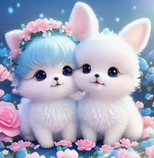 Diamentowe malowanie Kotka z króliczkiem 30 × 40 cm