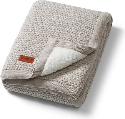 BabyOno dziecięcy bawełniany kocyk z podszewką sherpa 75 × 100 cm szary