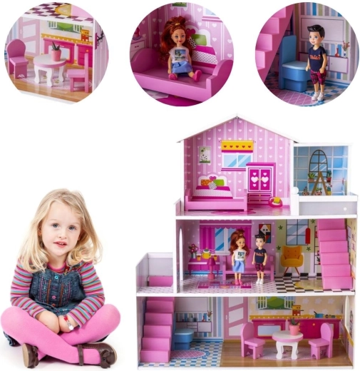 Drewniany domek dla lalek z mebelkami (dla lalek do ok. 18 cm) - 1 sztuka