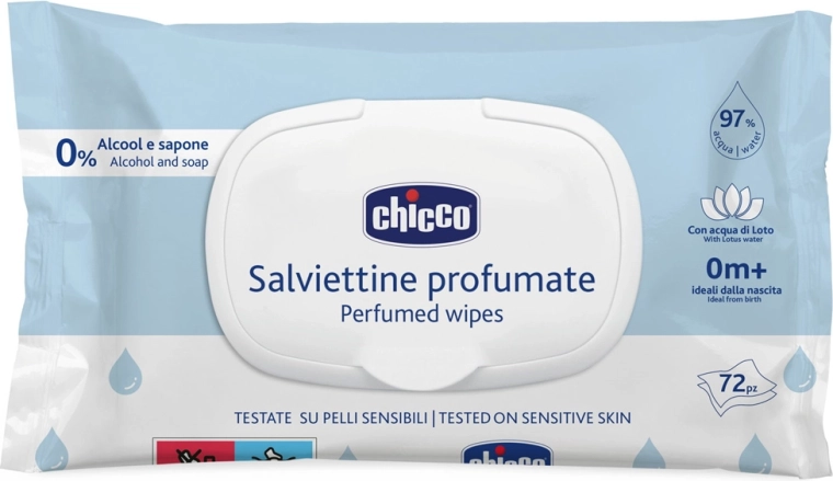 Chicco chusteczki nawilżane dla dzieci, delikatnie perfumowane, 72 szt.