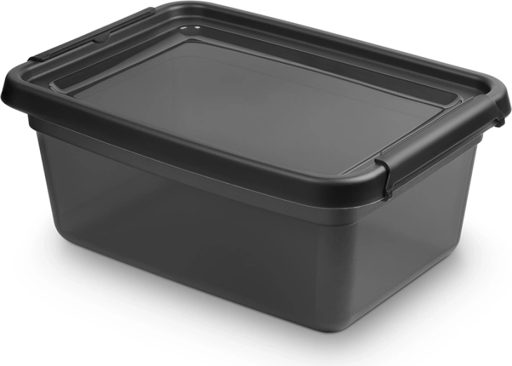 Basestore pojemnik do przechowywania z pokrywą i klipsami Coal 12,5 l (28 × 38 × 16 cm)