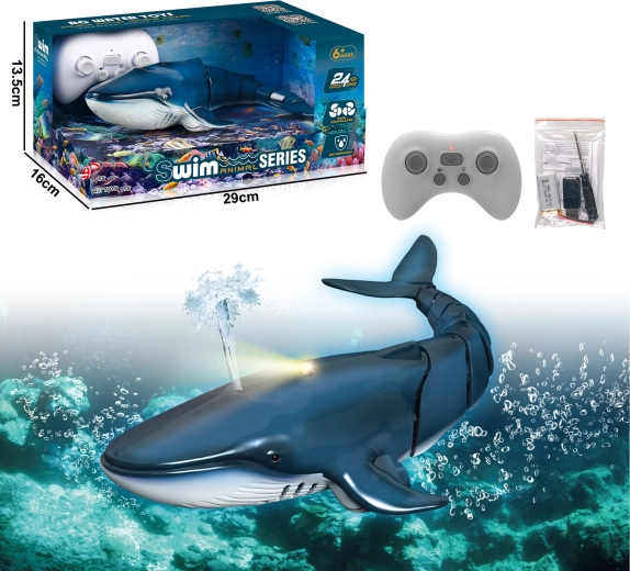 RC wieloryb z fontanną wodną – niebieski