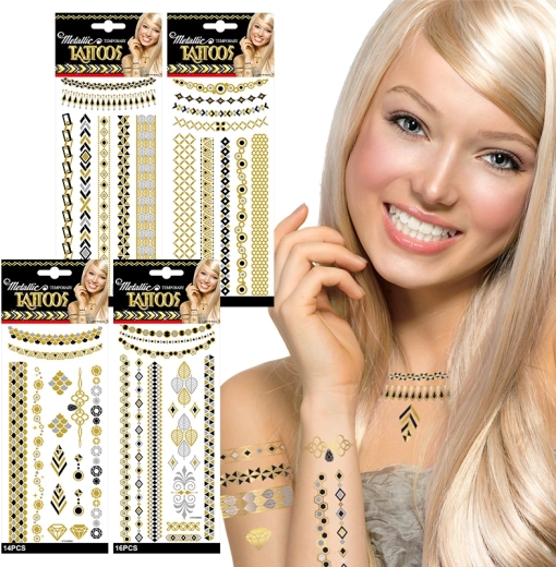 Metaliczne tymczasowe tatuaże – 4 style