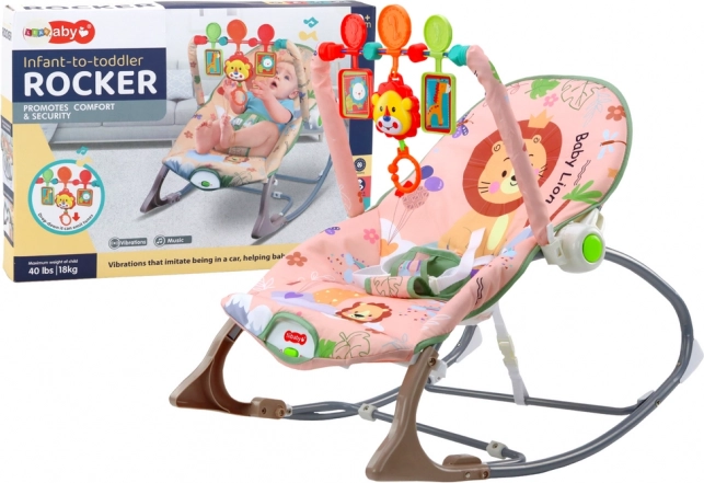 Kołyska dla niemowląt Różowy Lew z wibracjami i dźwiękiem