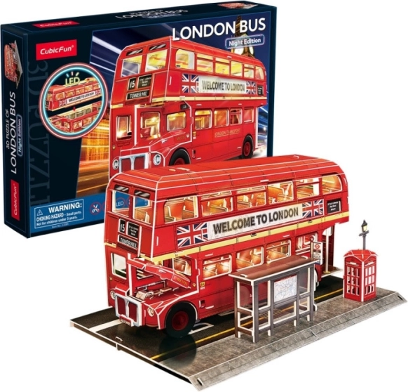3D puzzle CubicFun londyński autobus z oświetleniem LED – 72 elementy