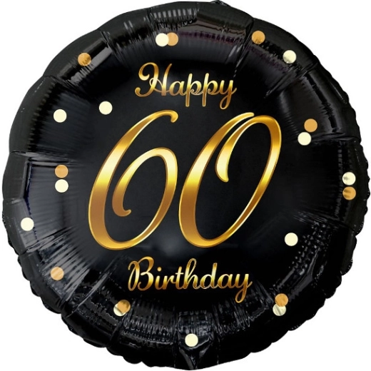 Balon foliowy Happy 60 Birthday – czarny ze złotym nadrukiem