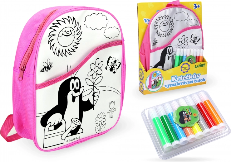 Plecak do kolorowania różowy z Krecikiem, 30 cm i 8 markerów