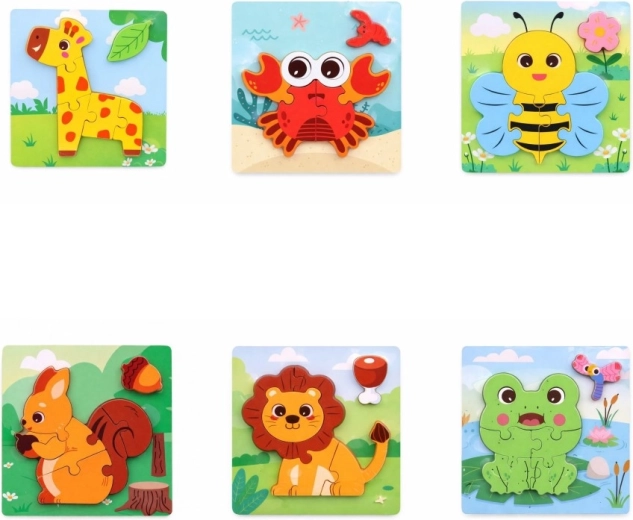 Drewniane puzzle ze zwierzątkami 15 × 15 cm