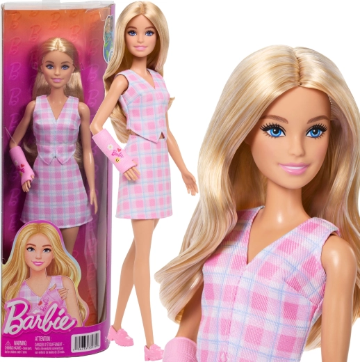 Barbie Fashionistas lalka w różowej kratce z różową ortezą na rękę
