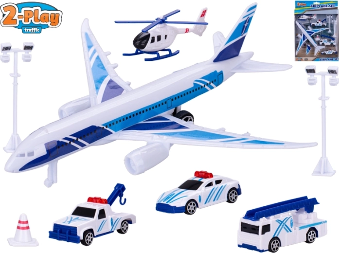 Dziecięcy samolot z napędem typu pull-back z pojazdami i akcesoriami 2-Play Traffic