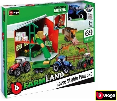 Bburago Farmland zestaw do zabawy: stajnia z końmi i traktorem mix - 1 sztuka